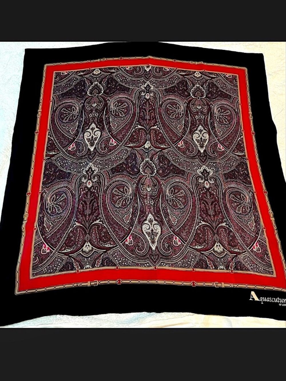 Vintage Aquascutum of London Silk Scarf | 34-Inches | Paisley | Made in Japan